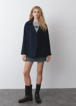 Abrigo Cruzado Jaspeado Con Bolsillos