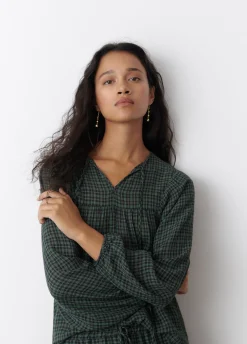 Blusa Cuadros Escote Cuadrado