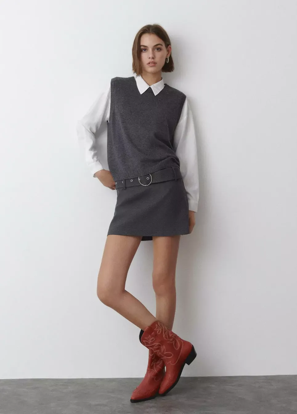 Bota Cowboy Pespuntes Contraste Piel