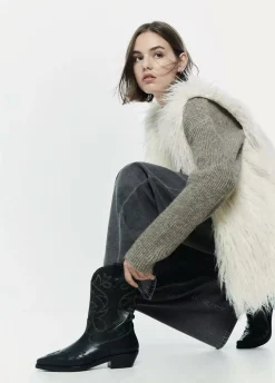 Bota Cowboy Pespuntes Contraste Piel