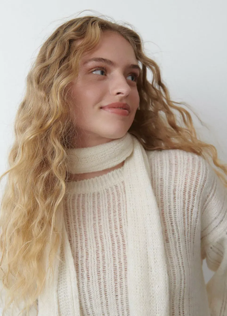 Bufanda Punto Calado Cruda