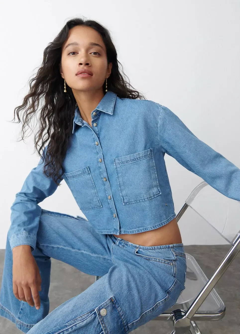 Camisa Denim Cropped