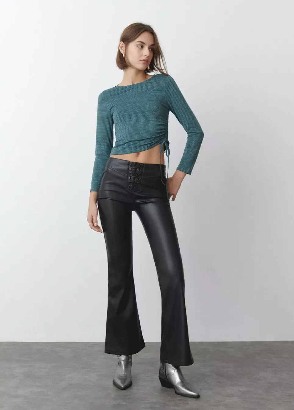 Camiseta Asimetrica Rayas Frunce