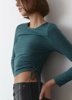 Camiseta Asimetrica Rayas Frunce