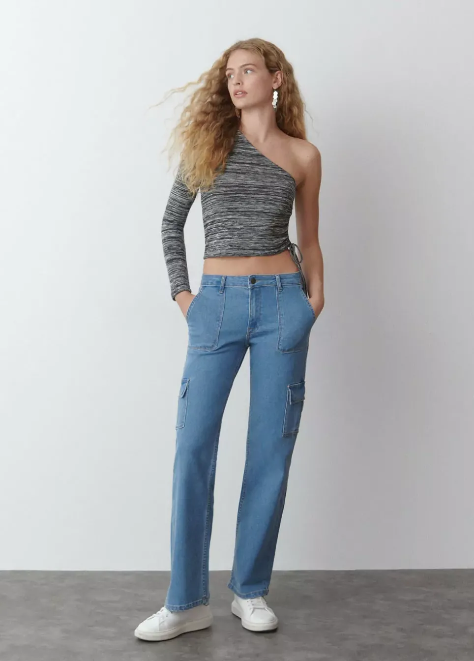 Camiseta Manga Larga Asimetrica Frunce