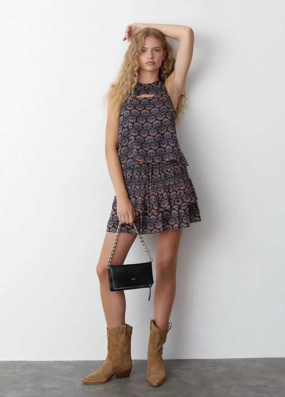 Falda Estampado Indio Volantes Lurex