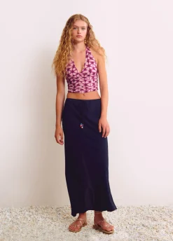 Falda Larga Lisa Detalle Abalorio