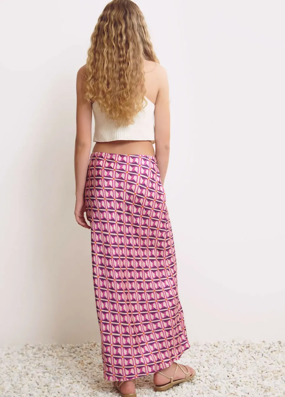 Falda Midi Estampada Satinada