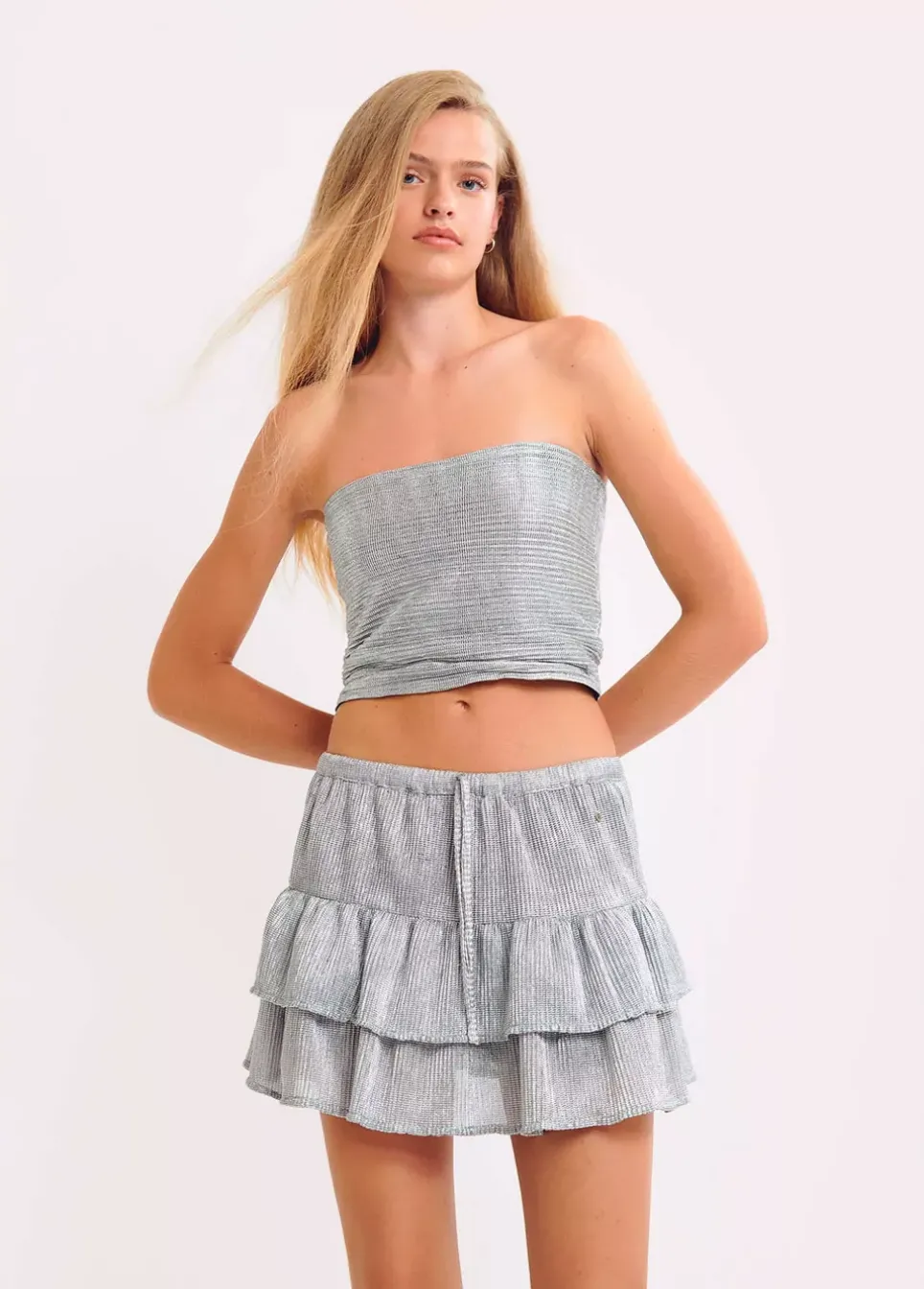 Falda Volantes Tejido Plateado