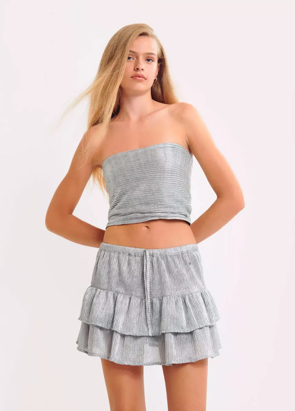 Top Bandeau Tejido Plateado